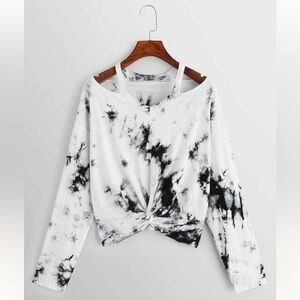 Tie-Dye Twist-Front Long Sleeve Crop Top